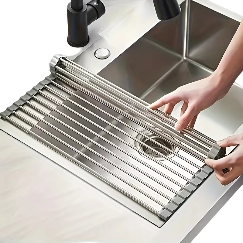 Server Rack Shelf - 1pc Foldable Stainless Steel Dish Drainer