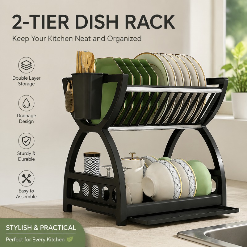 Server Rack Shelf - 2 Tier Dish Drying Rack Kitchen